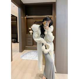 针织开衫外套女秋冬2025新款宽松慵懒风中长款连帽毛衣女潮图片色