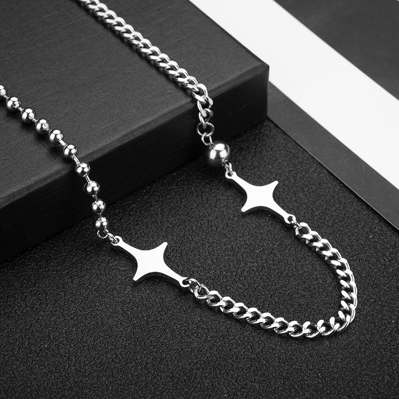 Collier ras-de-cou coréen simple et élégant, style tendance, en acier titane avec chaîne à maillons en forme d'étoile, inaltérable._voghion.com