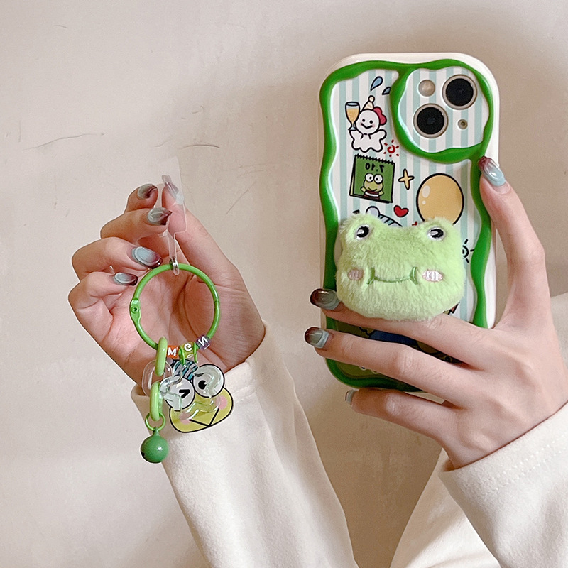 Suitable for Apple 15Pm Plush Big-Eyed Frog 12Promax Cute Doll Full-Cover 14Plus Cream Phone Case 13