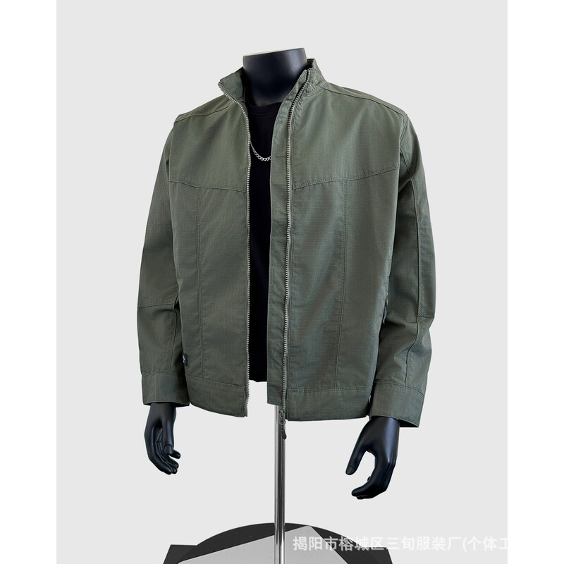 Trendy Black Stand Collar Pilot Jacket for Men, Spring and Autumn Cleanfit Three-Proof Outdoor Softshell Jacket