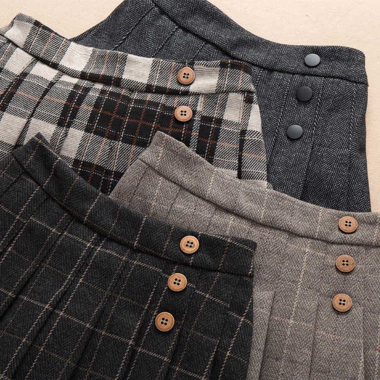 Falda de niñas 2023 Otoño e Invierno Nueva falda a cuadros anti-exposición JK Falda plisada falda de lana falda engrosada