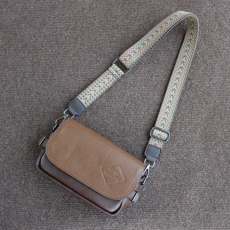 2025 Japanese Korean Style Soft Leather Texture Men's Bag Casual Crossbody Shoulder Retro Messenger Bag Ribbon Small Crossbody Bag