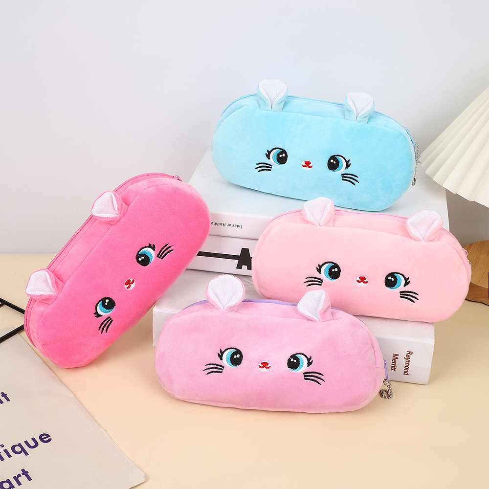 Gato creativo de gran capacidad niña bolsas de lápiz de dibujos animados niños lindos bolsas de papelería peludos bolsas de lápiz para estudiantes primarios