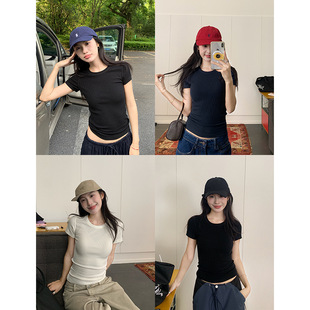 Nantao Lyocell Spice Girls Shoulder Short-sleeved T-shirt Women's 2025 Summer New Skin-friendly Tight Crewneck Slim Top
