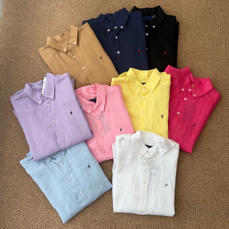 Original Ralph/Linen Short-Sleeve Shirt for Women with Small Horse Logo Embroidery, Old Money Style Versatile Shirt