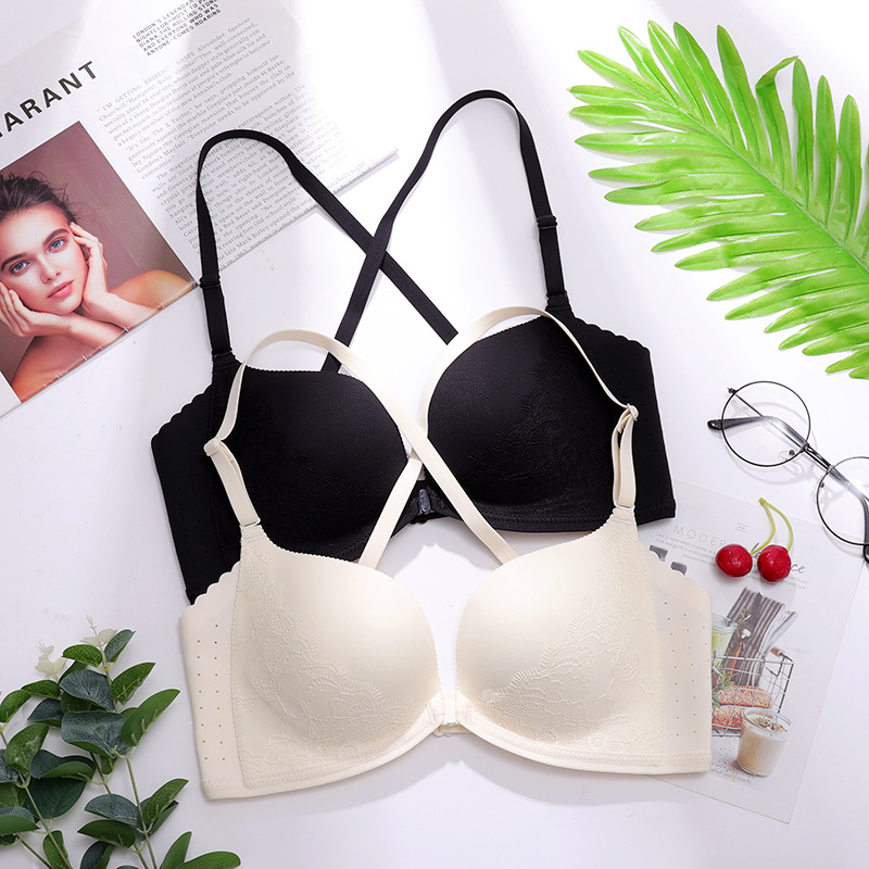 Sujetador inalámbrico de verano cómodo transpirable push-up mama belleza espalda encaje frontal hebilla ropa interior para mujeres delgadas 3223