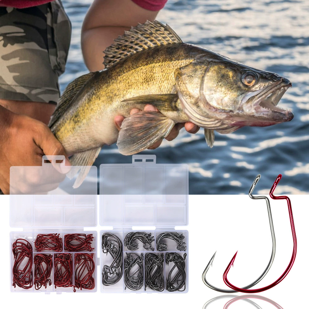 Узкие крючки для рыбалки с кольцом, 110 штук, черные и красные, с колючками, снасти для ловли рыбы, крючки для рыбалки, товары для трансграничной торговли.