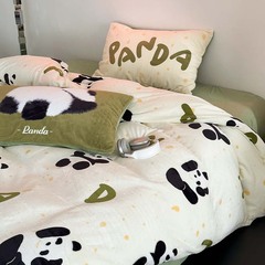 Korean-style cream cartoon milk fleece four-piece set autumn and winter thick warm double-sided plush duvet cover girly heart 1.8m bed sheet