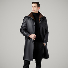 海宁皮衣加绒加厚男中年男士可脱卸内胆长款皮毛一体真皮皮草大衣