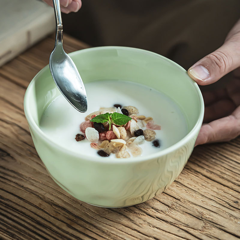 Cuencos de cerámica de estilo francés de crema, pequeños platos frescos para el hogar, platos de arroz simples, cuencos de sopa de alto valor, cuencos de gachas para beber