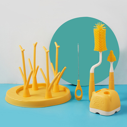 Silicone bottle brush, rotating bottle cleaning brush, baby nipple brush, straw brush with storage base, cleaning cover