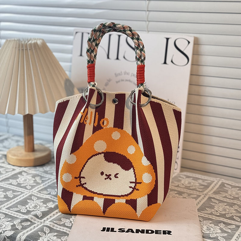 ニットハンドバッグ、ニッチデザインバケットバッグ、トートバッグ、ハンドバッグ、カジュアルで多用途なショルダーバッグ、ニットポータブルバッグ