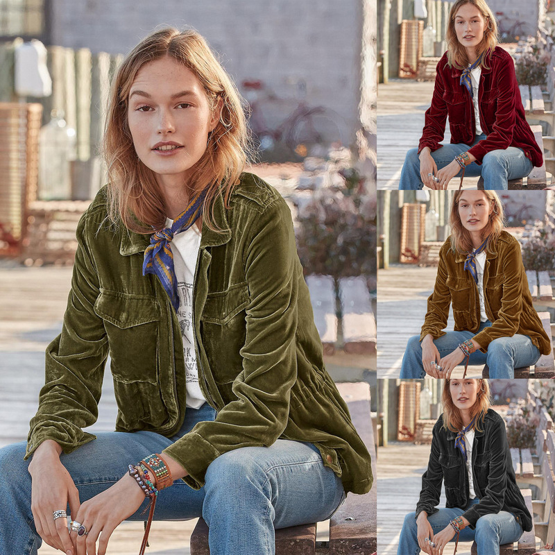 European and American Cross-Border Women's Windbreaker Jacket Independent Station 2025 New Gold Velvet Waist Long-Sleeved Jacket Top for Women