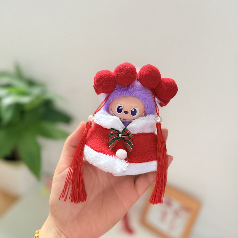 迷你版4.0LABUBU搪胶脸毛绒盲盒玩偶衣服圣诞套装小鼻嘎心底密码|undefined