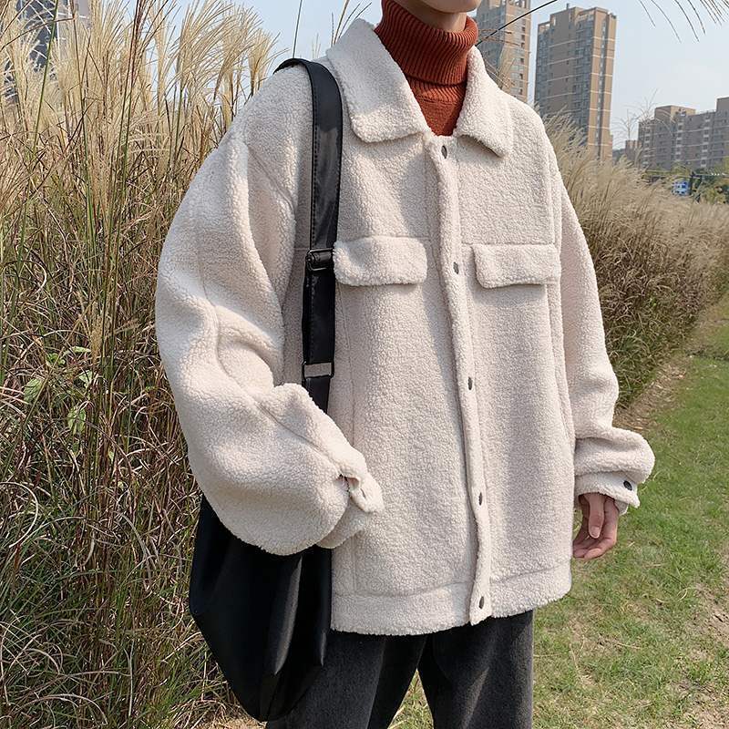 Otoño e Invierno lana de cordero japonés BF chaqueta de los hombres de estilo coreano de moda engrosada chaqueta ins ruoshuai frito calle versátil guapo