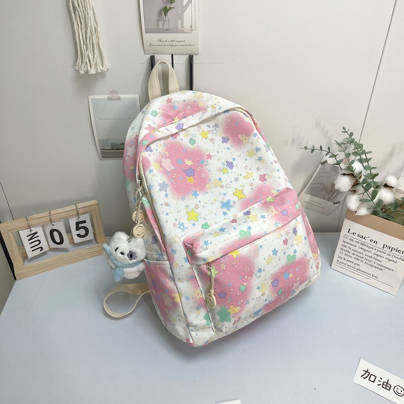 Mochila de estudiantes de alto valor de diseño de tendencia impresa de gran capacidad mochila de flores pequeñas estrellas mochila para mujeres image 7