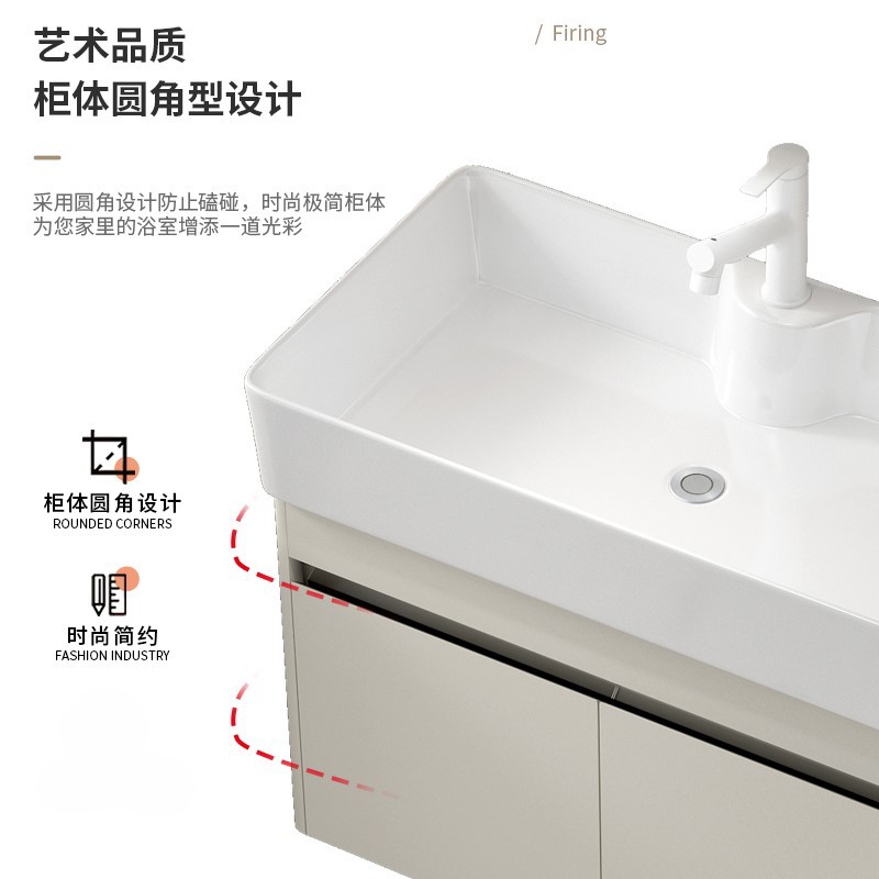 Cuenca de ángulo redondeado tipo pequeño gabinete de lavabo 304 acero inoxidable tipo pared lavabo cerámico integral lavabo