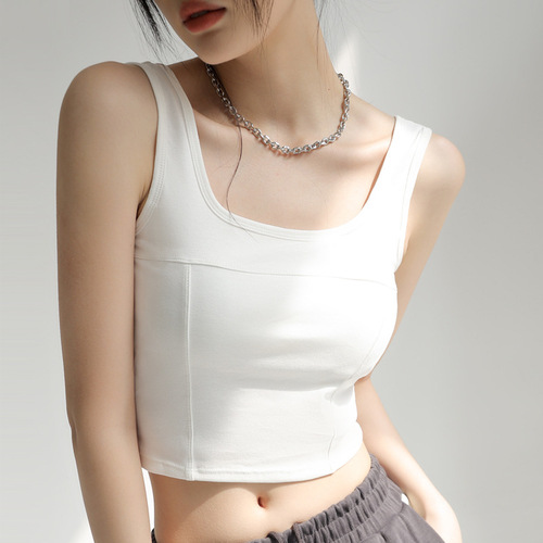 Basic cotton bottoming camisole vest for women with padded tube top that can be worn outside sleeveless solid color top