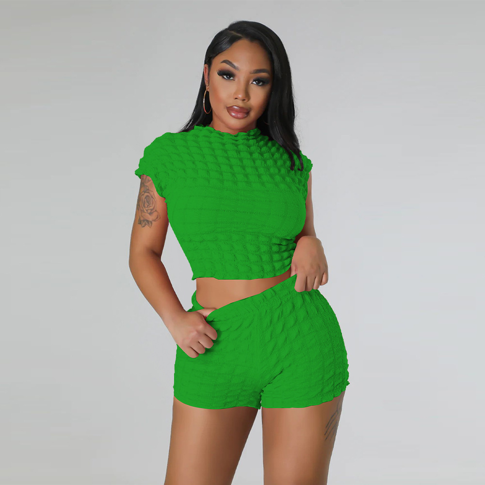 2 Piece Set Quantity Daily Occasion Round Neck Neckline Daily Women'S Streetwear Solid Color Polyester Patchwork Shorts Co-ord Set Shorts Shorts Sets