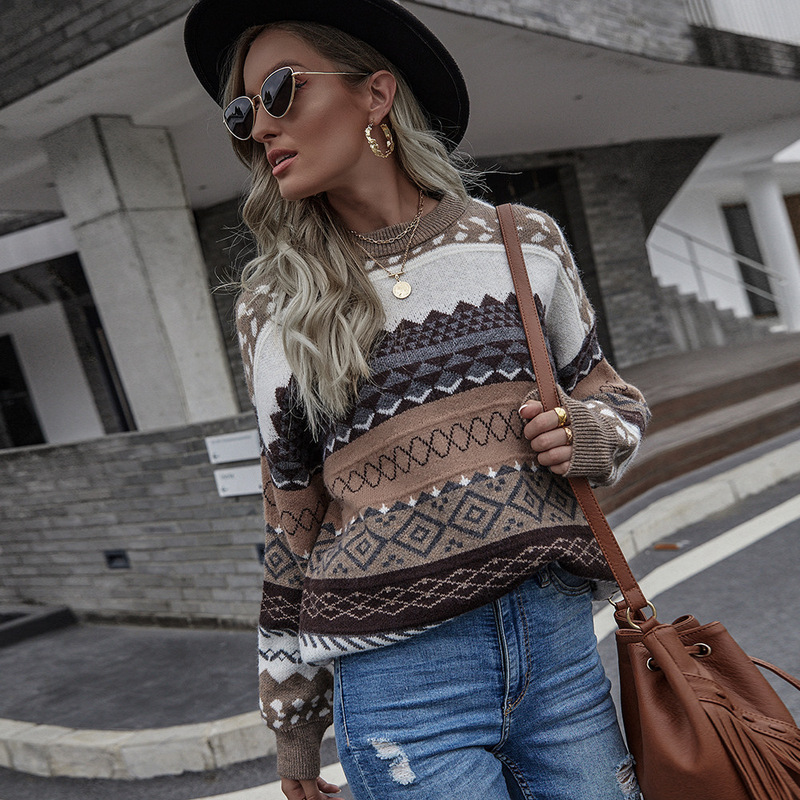 Autumn and Winter European and American Cross-Border Women's Knitted Jacquard Embroidered Round Neck Christmas Long-Sleeved Pullover Sweater Tops Outer Wear Bottoming Shirts