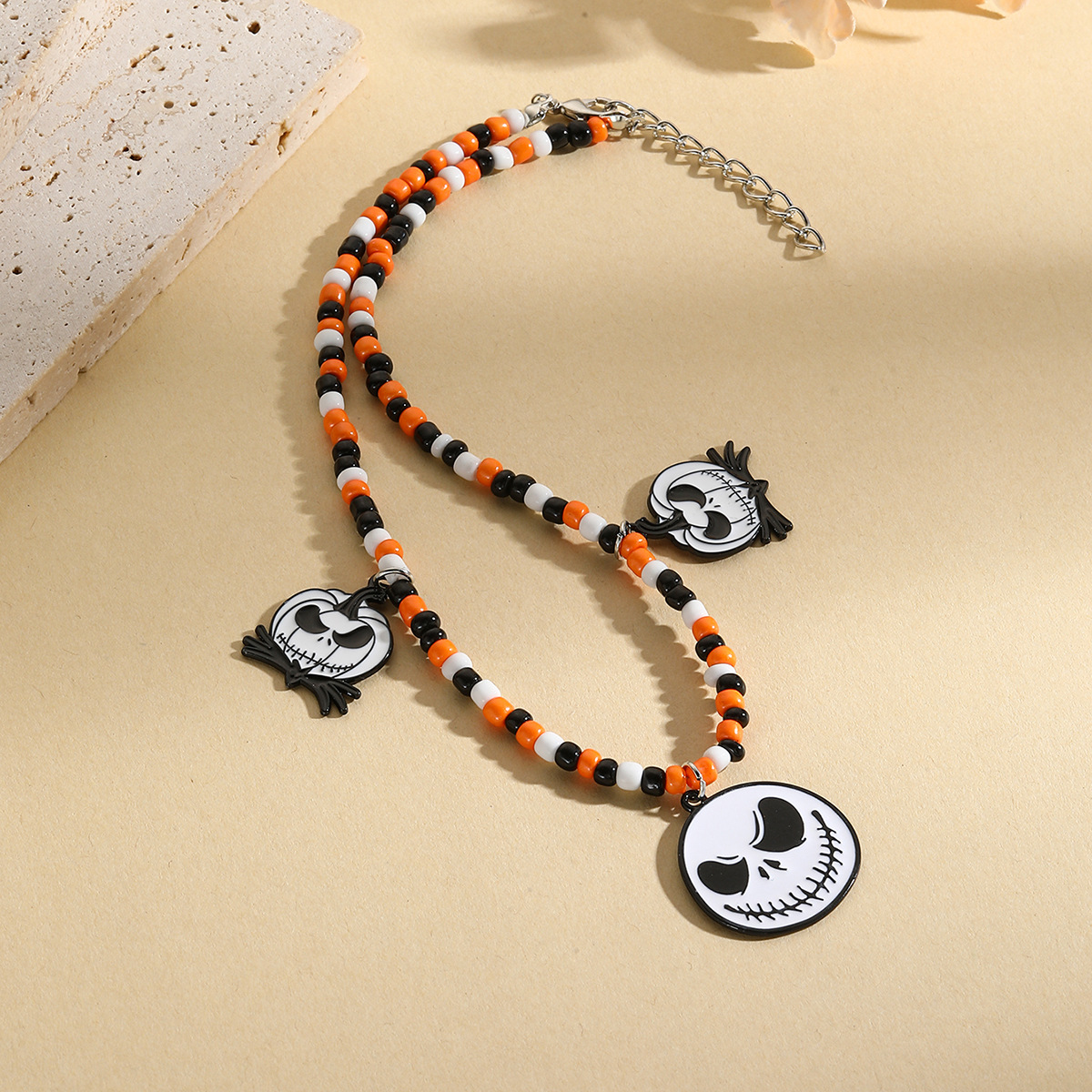 11g Weight Zinc Alloy Pendant Material Pendant Necklace Classification Seed Bead Chain Material 1 Piece Quantity Festival, Street Occasion Zinc alloy Material Halloween Festival Pumpkin, ghost, Skull Pattern Unisex Gender Hip-Hop, Streetwear Style Hip-Hop Streetwear Pumpkin Ghost Skull Zinc Alloy Beaded Necklaces Halloween Wholesale 4