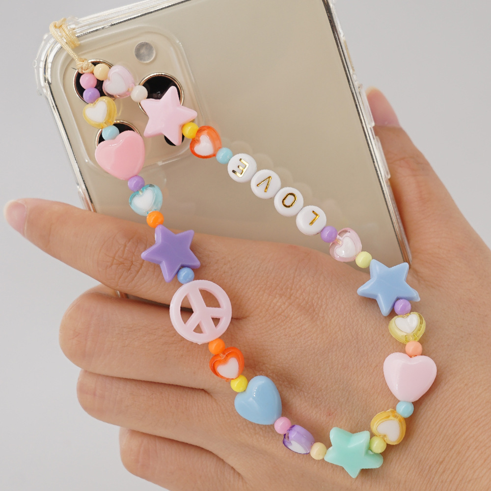 Korean simple personality letter beaded mobile phone lanyardpicture1