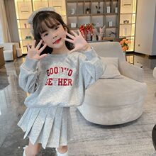 女童半身裙套装春夏2025新款中大童卫衣高腰百褶裙春装两件套装裙