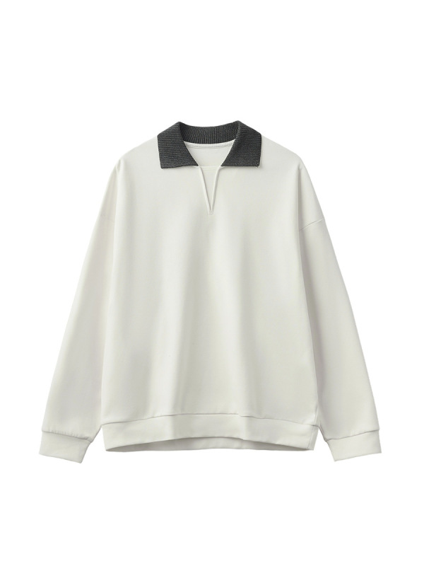 APO | クロスボーダーメンズスウェットシャツトレンディな秋のコントラストカラーステッチラペル長袖Tシャツルーズインナートップ|undefined