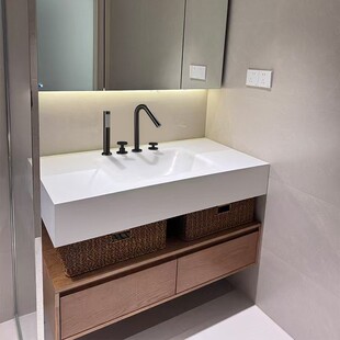 橡木浴室櫃岩板熱彎一體盆衛生間洗手盆洗臉盆台面一體洗漱台組合