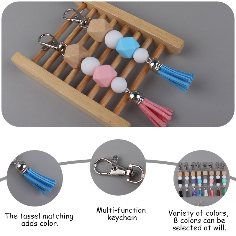 Nueva creativo DIY borla colgante contraste color cuentas de silicona llavero colgante bolsa colgante Amazon AliExpress