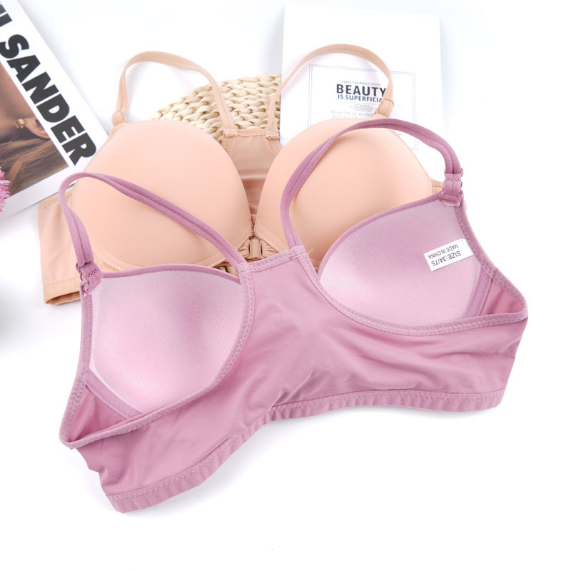 Sin anillo de acero, lazo delantero sexy, ropa interior de belleza, brillante, sujetador sin marcas, cómodo, sujetador pequeño anti-caída.