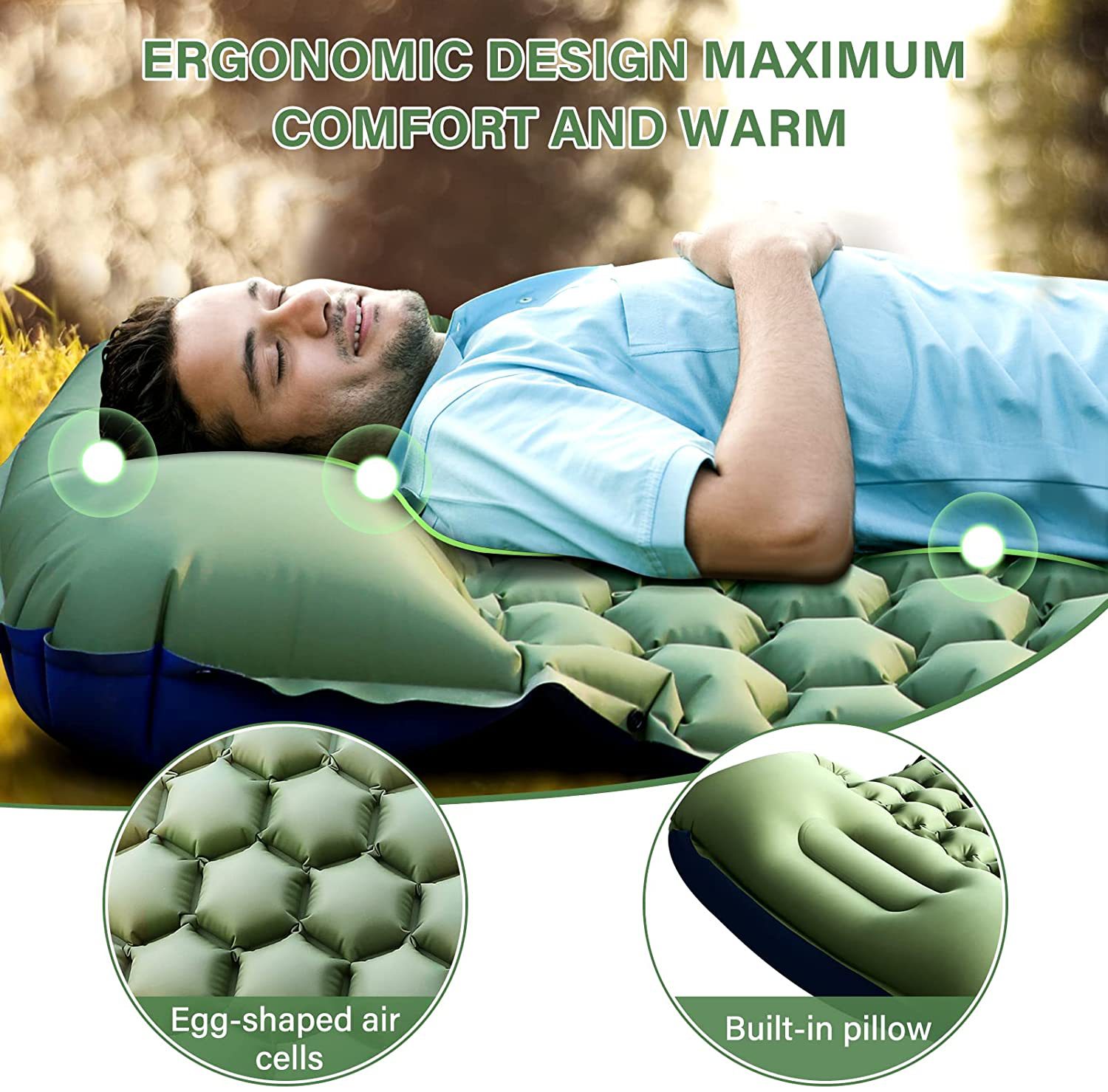 Description Picture 4 of itemOutdoor Camping Inflatable Mattress Sleeping Pad With Pillows Ultralight Air Mat Built In Inflator Pump Hiking