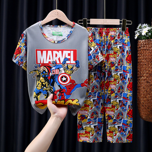 Children's sleepwear, unisex summer thin short-sleeved pants for boys and girls, small children's summer sleepwear, air-conditioned home clothes