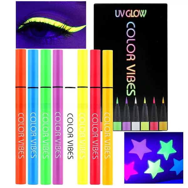 Cross-Border Fluorescent Eyeliner Set Matte Body Paint Luminous Colorful Liquid Eyeliner Waterproof Sweat-Proof Quick-Drying 8-Piece Set