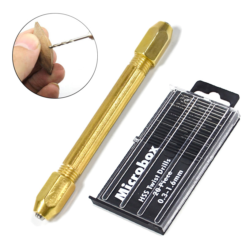 Double-headed hand-held drill bit set for clock repair, wholesale, golden hexagon wood drill bits