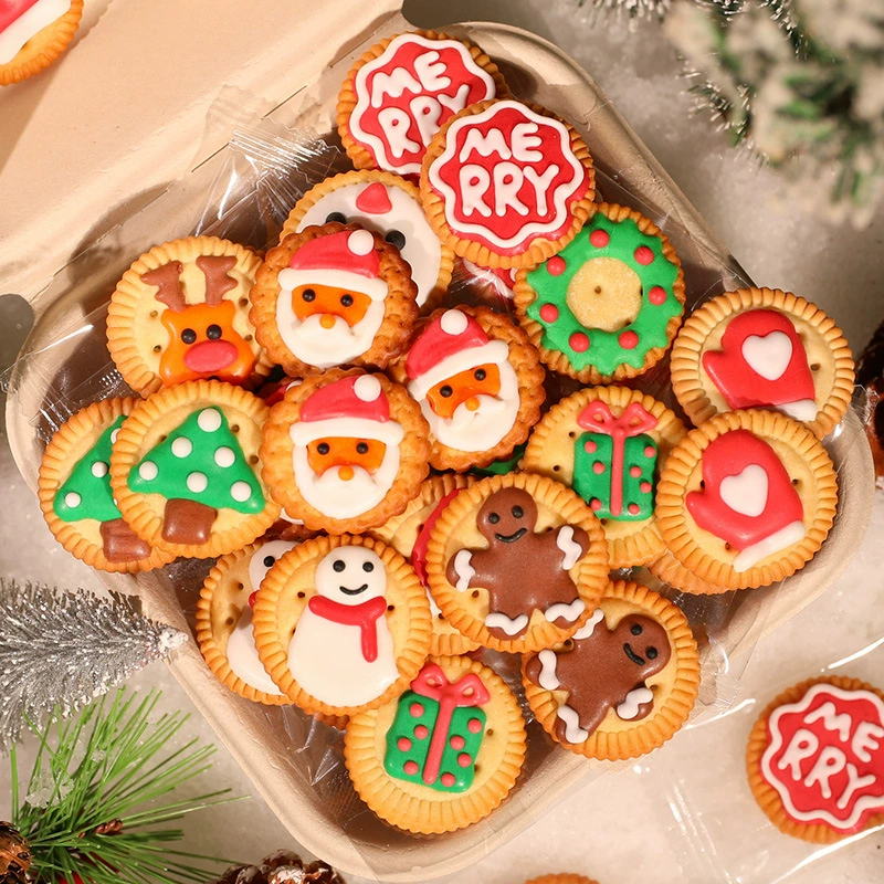 Рождественский подарок печенья ручной работы с глазурью маленький печенье креативный Санта-Клаус маленький круглый торт закуски в канун Рождества