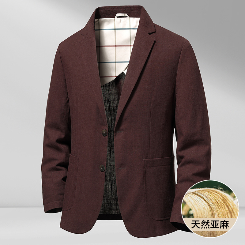 2026 Spring and Summer New Style Linen Suit Men's Single Suit Lightweight Breathable Fashionable Suit Jacket White Khaki