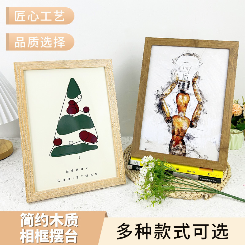 Minimalist Wooden Photo Frame Display Stand A4 Picture Frame Wall-Mounted Photo Wall Studio Frame Suitable for Living Room, Bedroom, and Home Decoration