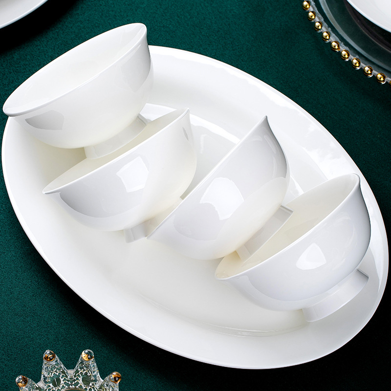 景德镇骨瓷餐具 饭碗家用盘子纯白釉下彩骨瓷 礼品用瓷logo批发