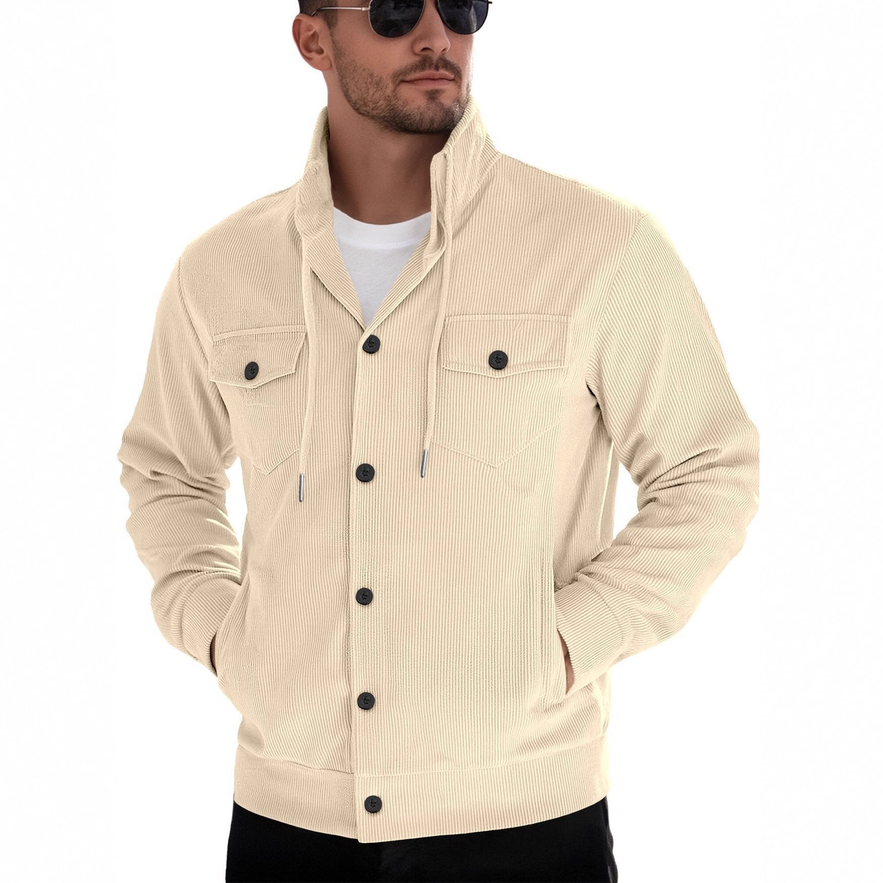 European and American Cross-Border Amazon Cardigan Long-Sleeved Casual Sports Jacket Lapel Corduroy Flap Pocket Pants Buttoned Fit Jacket