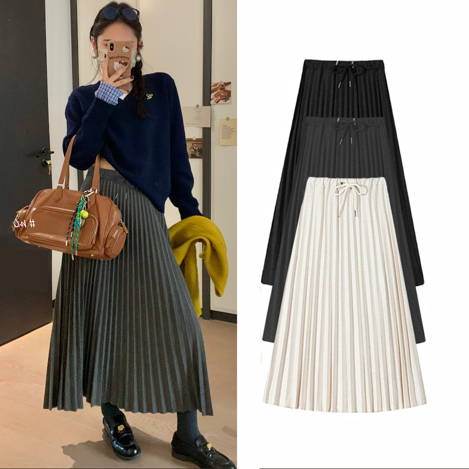 Maternity Skirt for Spring and Autumn, Woolen with Adjustable Belt, Pleated Skirt for Women, Versatile for Autumn and Winter, Without Belly Support