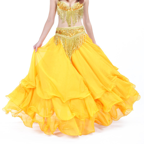 Three-layer skirt, three-layer chiffon curling skirt, belly dance high-end skirt, belly dance 12-meter large swing skirt