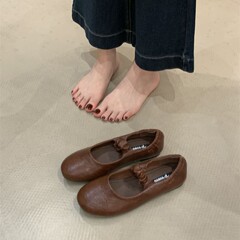 2025秋季新款法式晚晚风褶皱一字带平底芭蕾鞋女圆头软底单鞋子女