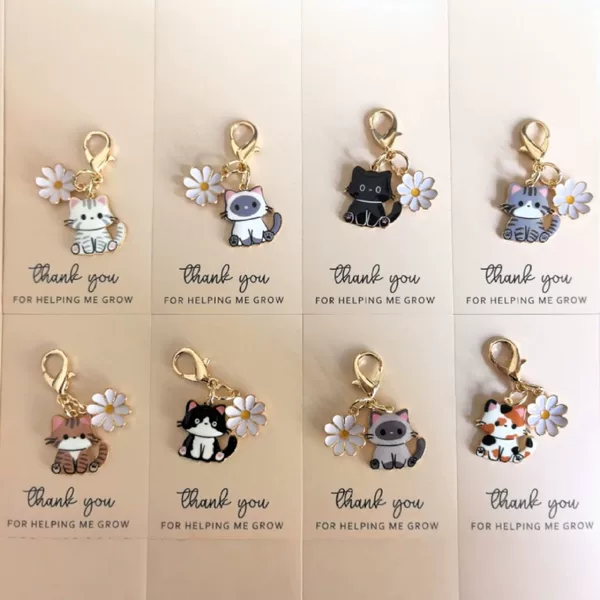 Oil Dripping Cat Alloy Pendant Cute Sitting Cartoon Daisy Keychain Set Fat Cat Zinc Alloy DIY Accessories