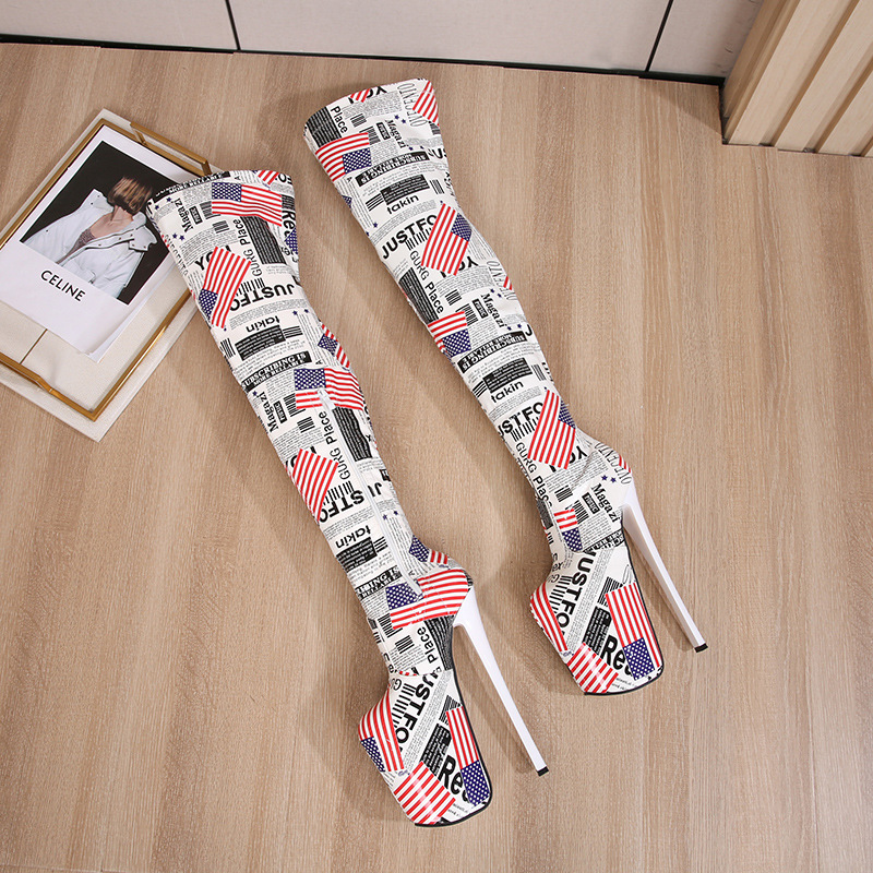 Boot nữ cổ cao quá gối họa tiết ngựa vằn, gót 19 cm, dáng ôm chân co giãn — Hình ảnh Tạp Chí chi tiết 23