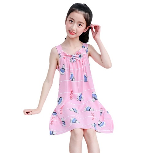 Children's nightgown, sundress, summer cute sleeveless thin new cotton chiffon pajamas for women, home dress, girls' dress