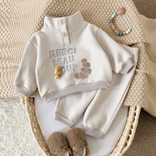 男童女童冬季新款卫衣套装韩版休闲洋气婴幼童印花毛巾绣两件套