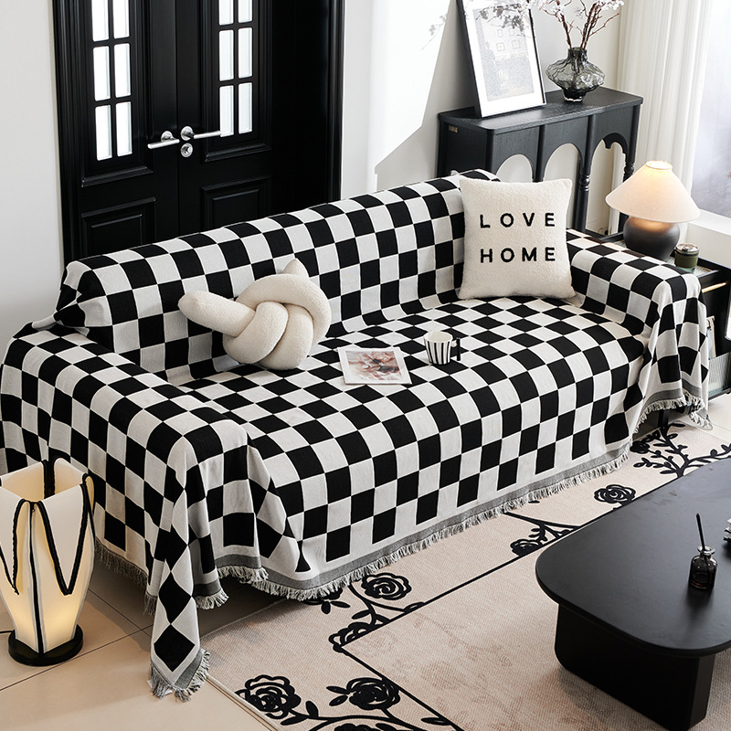 Nordic style sofa cover cloth simple modern chessboard plaid sofa cushion all-inclusive sofa cover four seasons universal sofa towel
