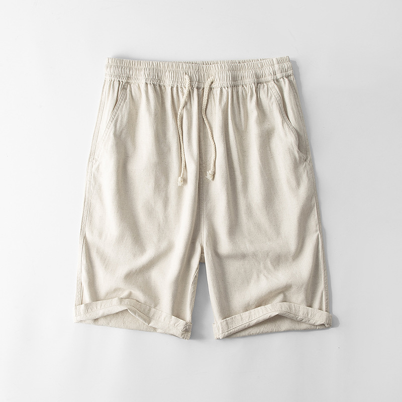 Pantalones cortos de lino de los hombres pantalones de lino rectos flojos ocasionales playa más tamaño fábrica verano cintura elástica más tamaño hombres