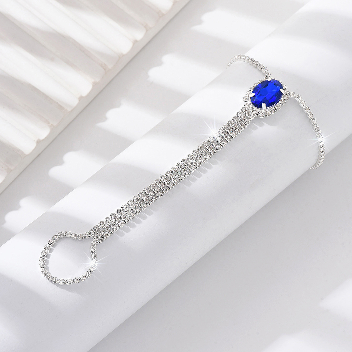 Moda transfronteriza simple azul cristal dedo anillo tobillo de damas verano playa descalza sexy tobillo de diamante